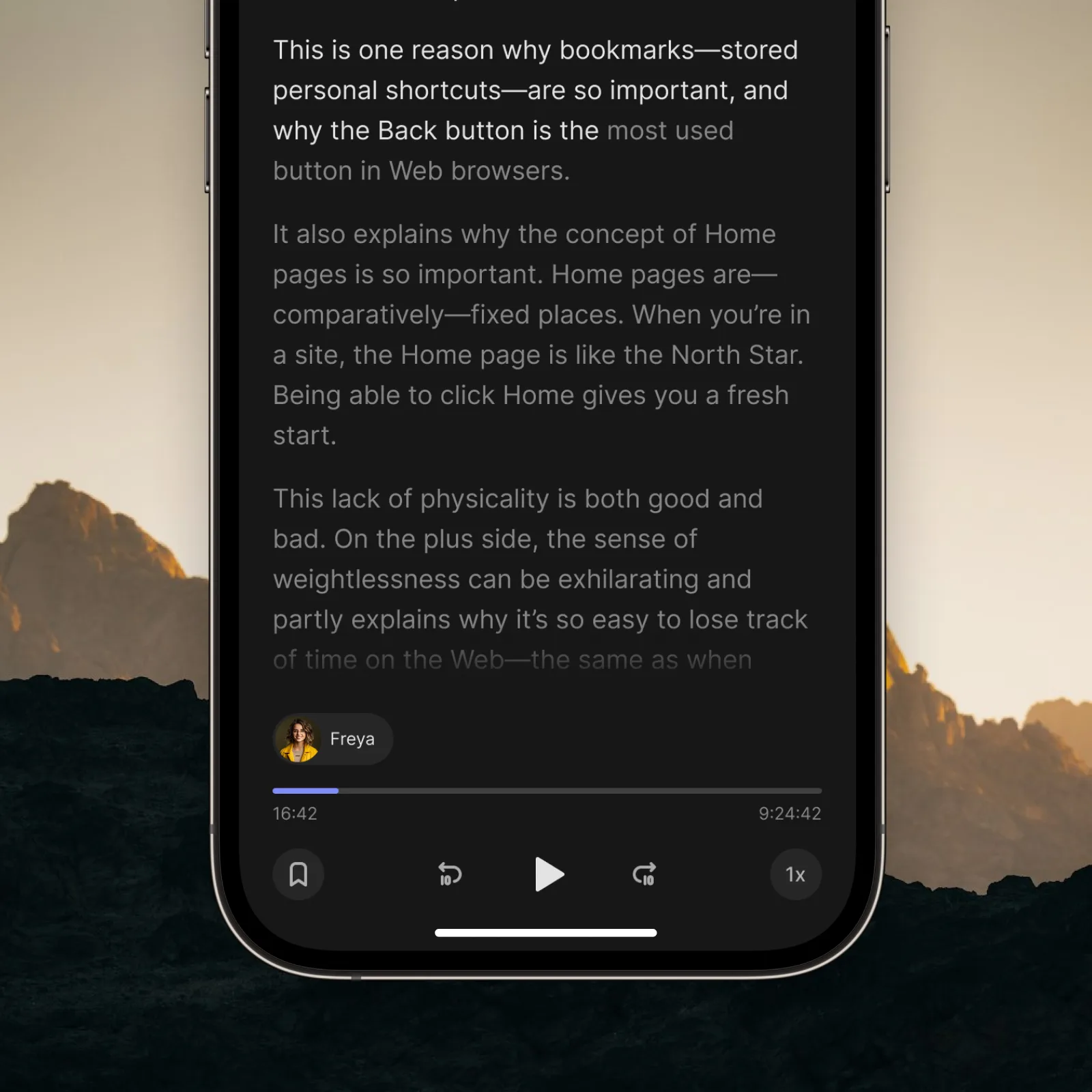 oBook playing a book aloud with AI text-to-speech