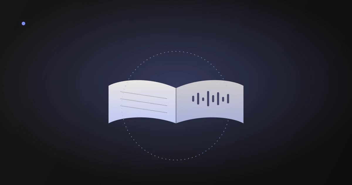 Illustration of an open book with text lines on one page and an audio waveform on the other, representing reading and listening together